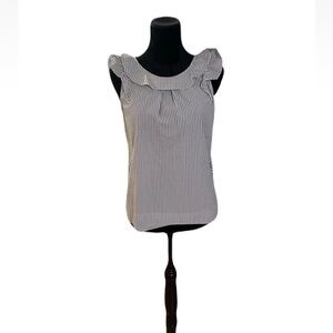 J. Crew Striped Ruffle Sleeve Sleeveless Top Gray & White